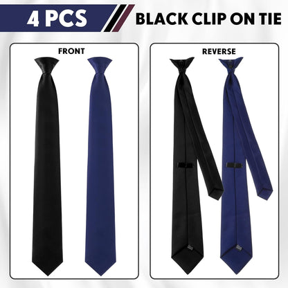 4 Pcs 24 Inch Men'S Clip-On Ties Solid Color Men'S Tie Pretied Clip on Ties Necktie Button(Black, Charcoal Grey, Navy Blue, Wine Red)