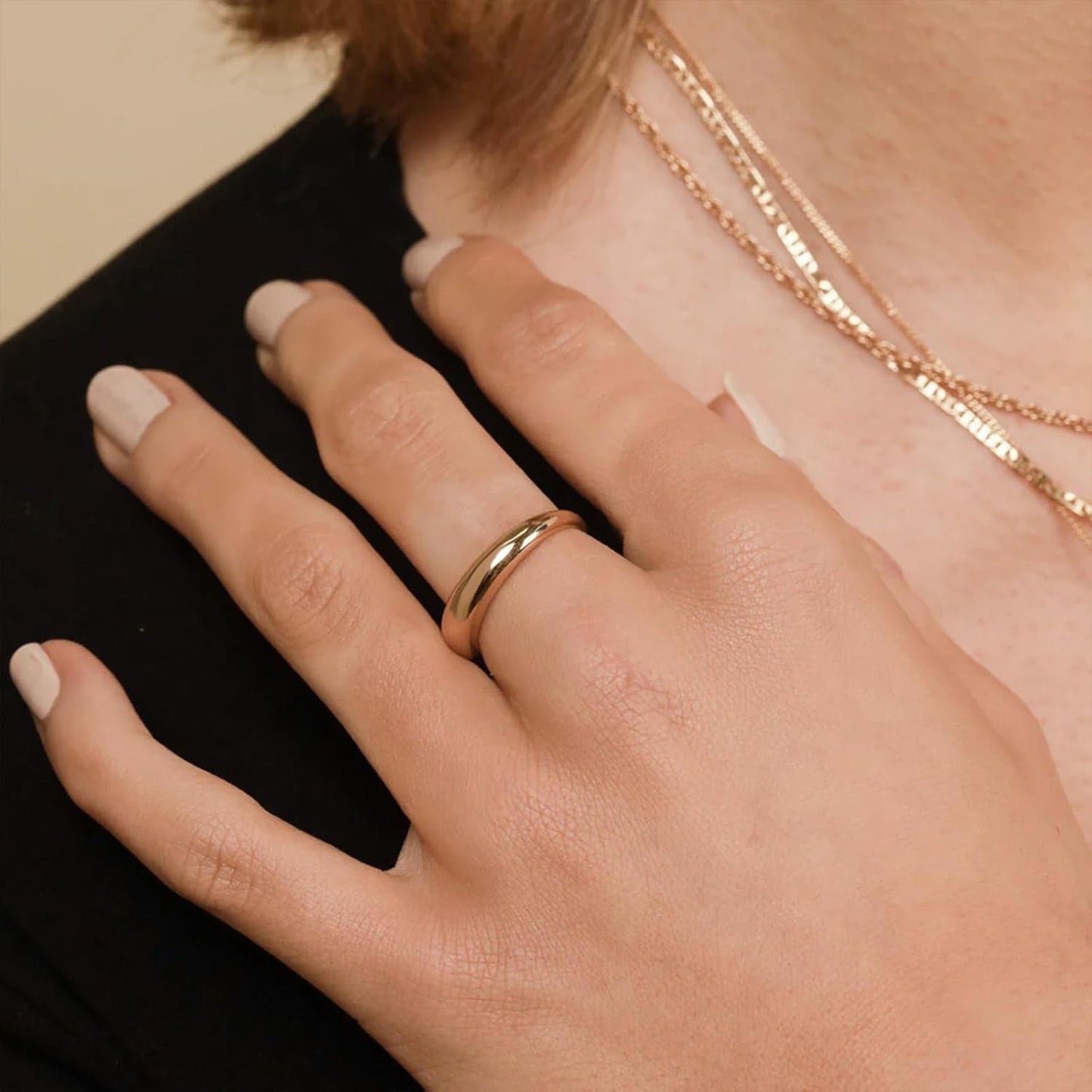 Chunky Dome Rings for Women Dainty 14K Gold Silver Tone Cute Bold Dome Statement Ring Thick Minimalist Thumb Band High Polished Smooth Comfort Fit Size 5-10