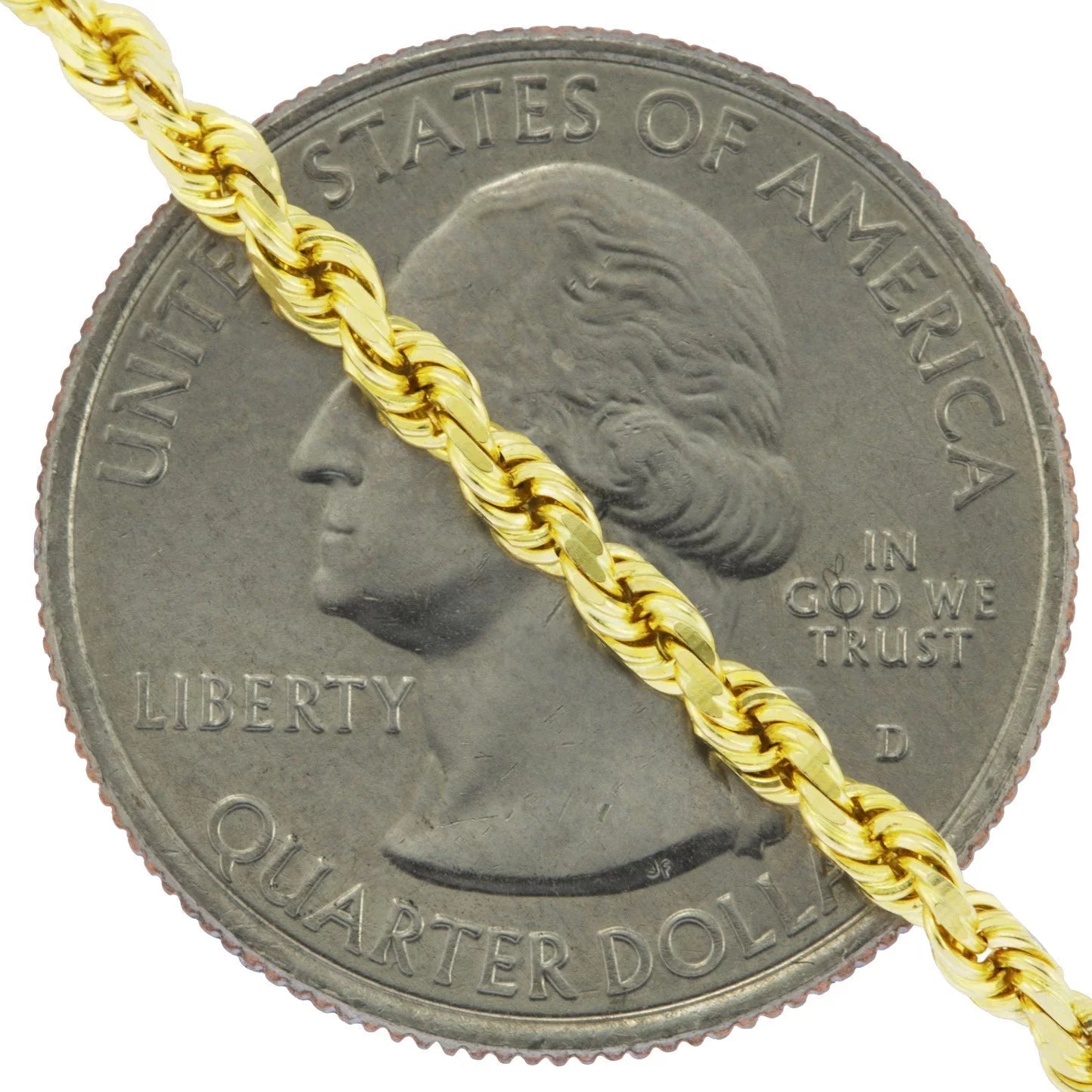 10K Yellow Gold 3Mm Diamond Cut Rope Chain Lightweight Necklace, Mens Womens Jewelry 16" - 30"