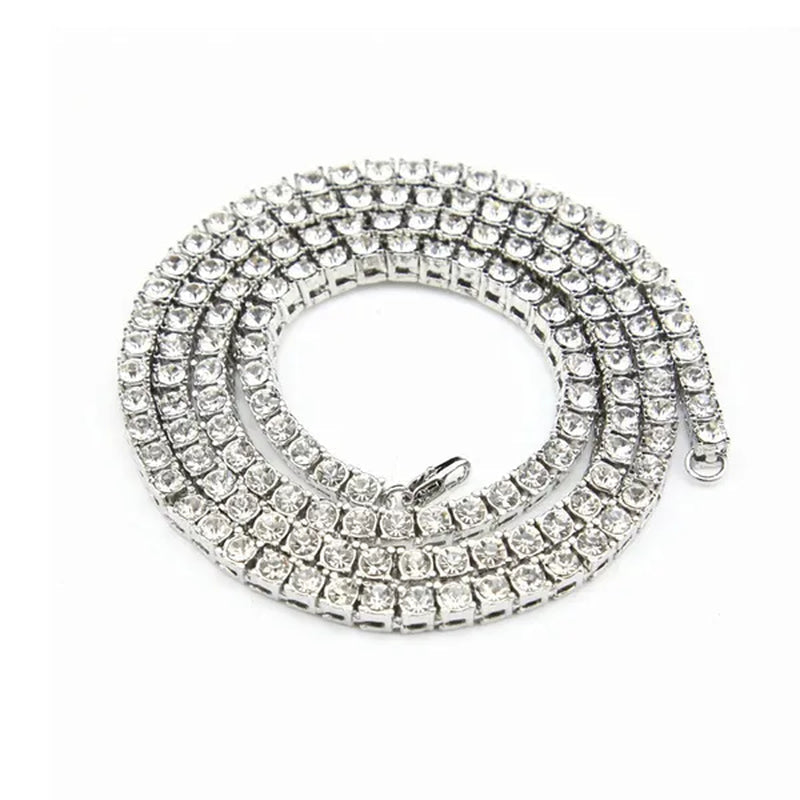 Gold Silver Clear Cz Stones Iced Out Men 1 Row 24Inch 30Inch Chain Hip Hop Necklace
