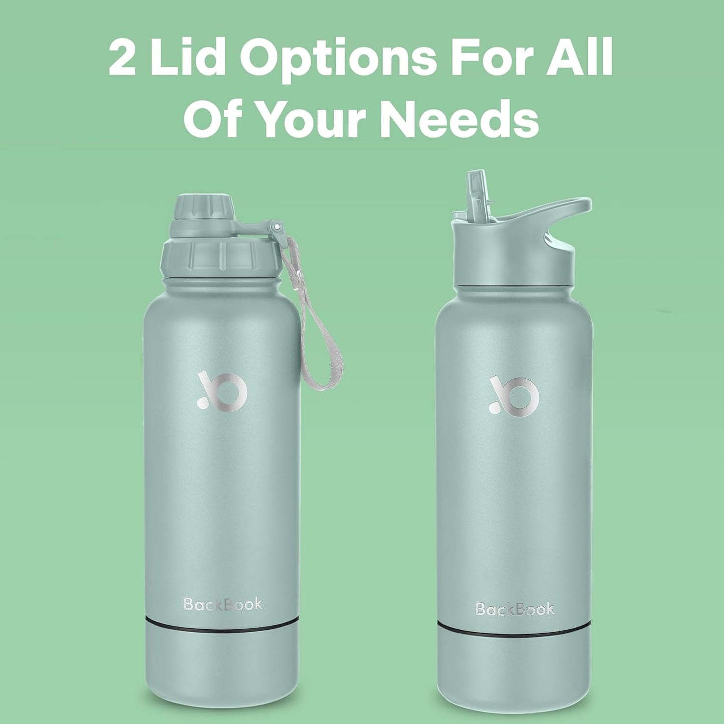 32 Oz Insulated Sports Water Bottle with 8 Oz Storage Compartment, Double Wall Leak Proof Stainless Steel Bottle with 2 Lids for Sports and Travel, Cold and Hot Drinks, Bpa-Free - Green