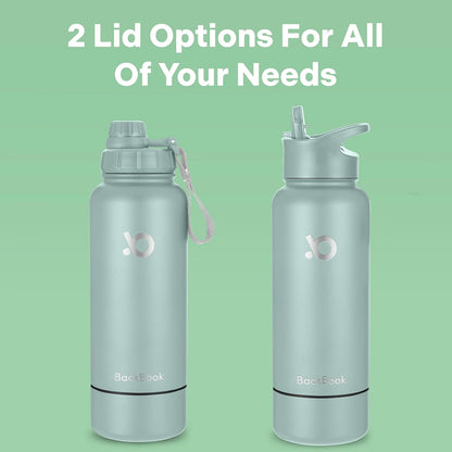 32 Oz Insulated Sports Water Bottle with 8 Oz Storage Compartment, Double Wall Leak Proof Stainless Steel Bottle with 2 Lids for Sports and Travel, Cold and Hot Drinks, Bpa-Free - Green