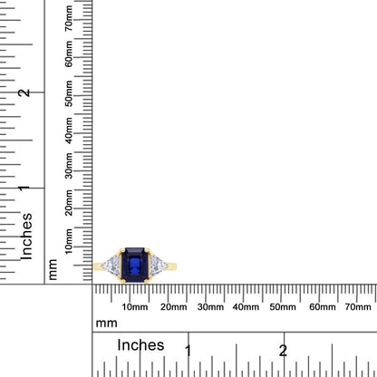 14K Gold Plated 925 Sterling Silver Emerald Cut Blue Sapphire with Trillion White Topaz Ring for Women Statement Jewelry, Gift for Her