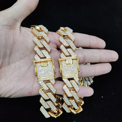 High Quality Fashion Jewelry 20mm Width Hip Hop Cuban Chain Bracelet Silver Gold Iced Out Diamond Cuban Link Bracelet Mens