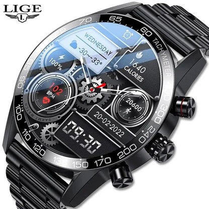 LIGE Newest Bluetooth Call Smart Watches for Men Sports Fitness Tracker Waterproof Smartwatch Large HD Screen Health Bracelet Montre Connecter - WORLD TIME VISITS