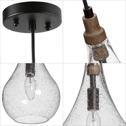 Farmhouse Wood and Glass Pendant Lighting for Kitchen Island Bedroom, Dining Room, Entryway, Sink, Breakfast Nook