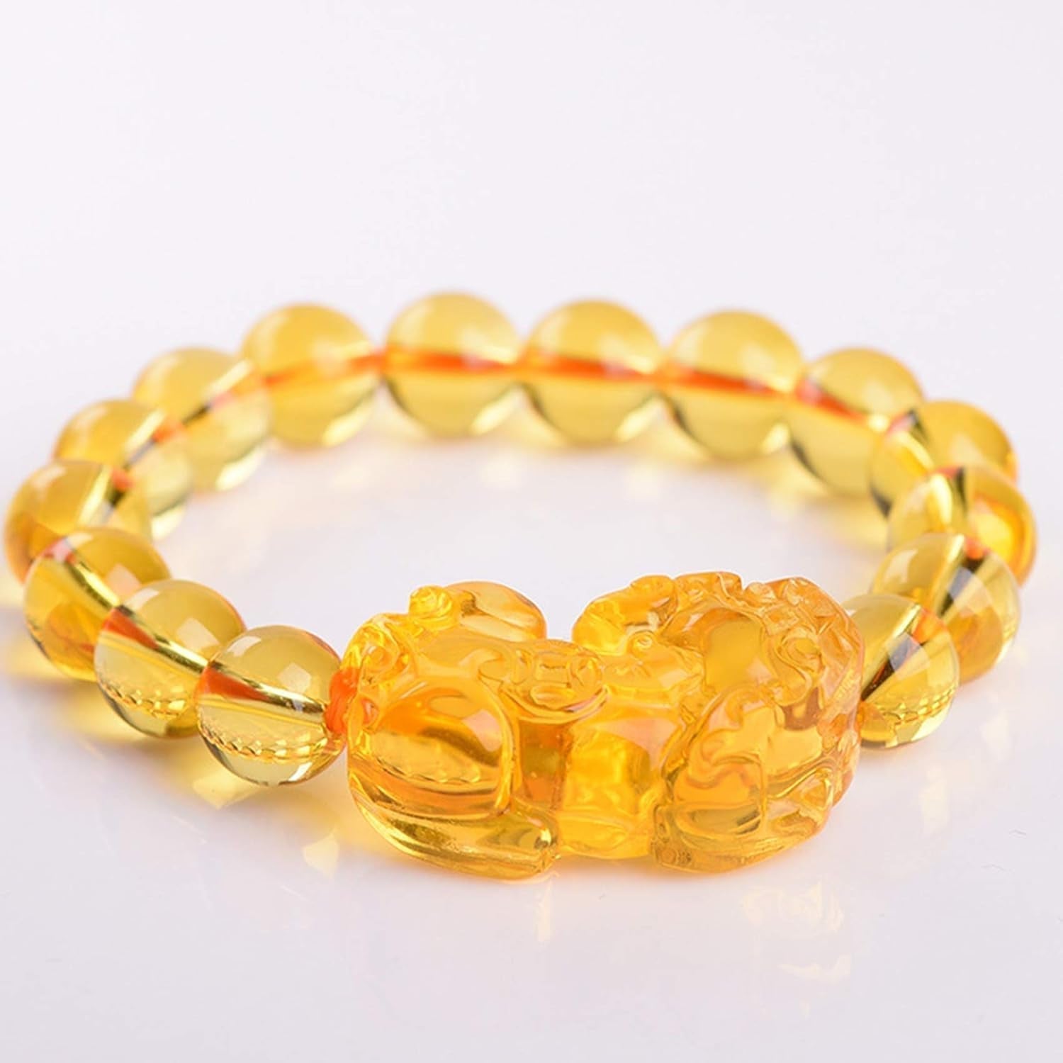 Feng Shui Yellow Quartz Pixiu Pi Yao Bracelet Wealth Crystal Bracelet Attracts Wealth Yellow Bracelet Ward off Evil Spirits Couple Bracelet Amulet,12Mm - WORLD TIME VISITS