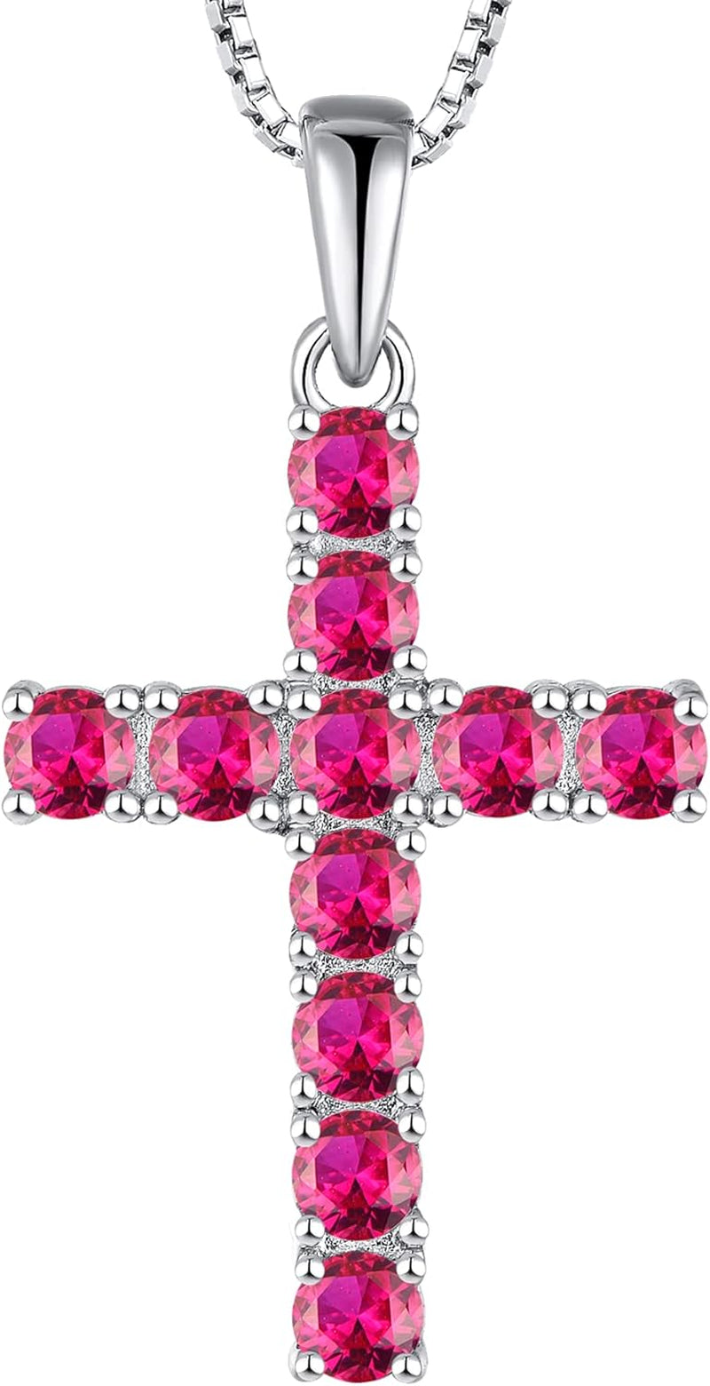 Women'S Cross Necklace 925 Sterling Silver Halo Crucifix Pendant Gemstones Criss Jewelry - WORLD TIME VISITS
