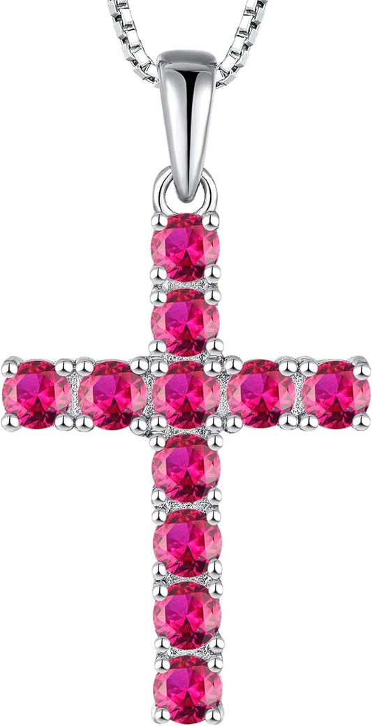 Women'S Cross Necklace 925 Sterling Silver Halo Crucifix Pendant Gemstones Criss Jewelry - WORLD TIME VISITS