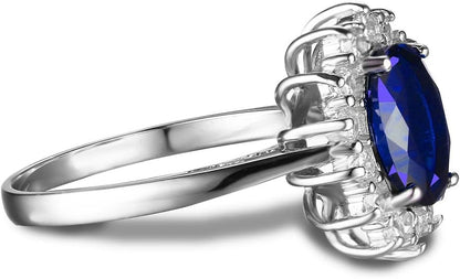Princess Diana Kate Middleton Class Gemstone Birthstone Sapphire Halo Engagement Rings for Women, Anniversary 14K White Yellow Rose Gold Plated 925 Sterling Silver Promise Rings for Her