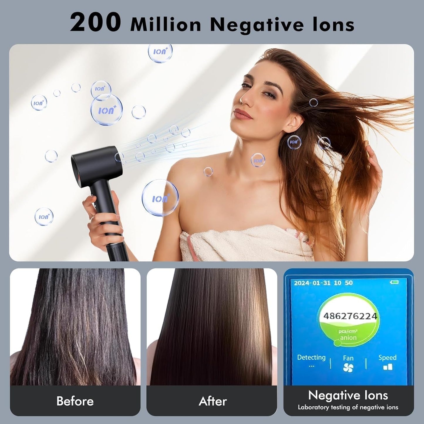 Hair Dryer, High Speed Negative Ionic Blow Dryer with 110, 000 RPM Brushless Motor for Fast Drying, Lightweight, Low Noise Ionic Hair Dryer with Diffuser and Nozzle, for Home, Travel, Gift - WORLD TIME VISITS