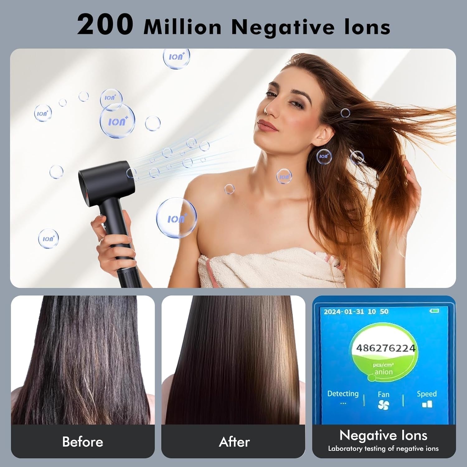 Hair Dryer, High Speed Negative Ionic Blow Dryer with 110, 000 RPM Brushless Motor for Fast Drying, Lightweight, Low Noise Ionic Hair Dryer with Diffuser and Nozzle, for Home, Travel, Gift - WORLD TIME VISITS