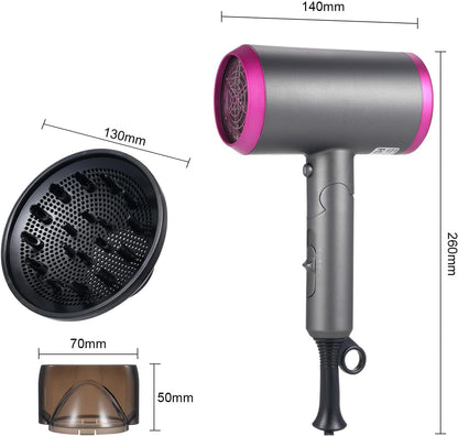 1800W Hair Dryer Professional Salon Anion Hair Dryer with Attachment Diffuser & Nozzles, 2 Speeds Fast Dry with Constant Temperature, Home Use Portable Foldable Hair Dryer - WORLD TIME VISITS