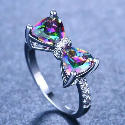 New Cute Women Ring 925 Sterling Silver Bowknot Topaz Rings Girl Daily Casual Party Gemstone Rings Jewelry Gift