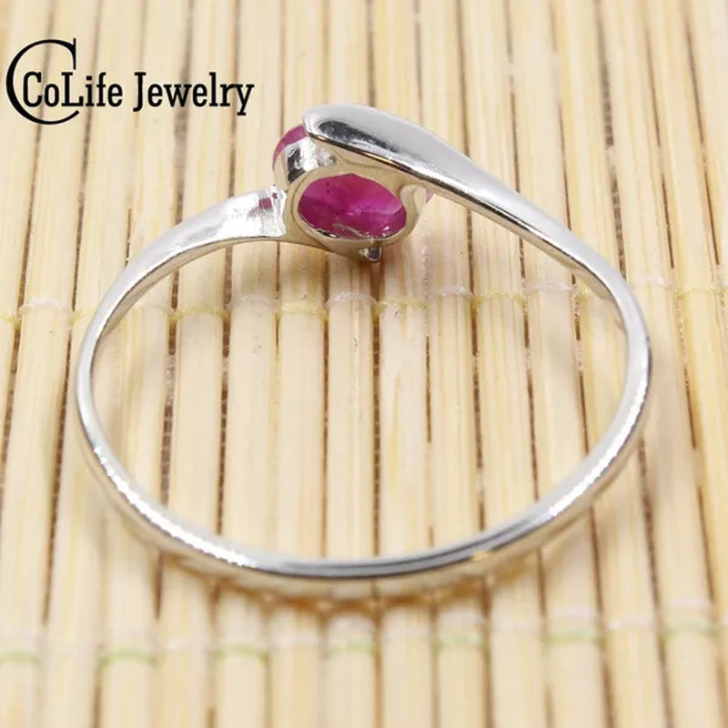 100% natural genuine ruby ring 4 mm * 6 mm natural ruby silver ring Solid 925 Sterling Silver ruby engagement ring