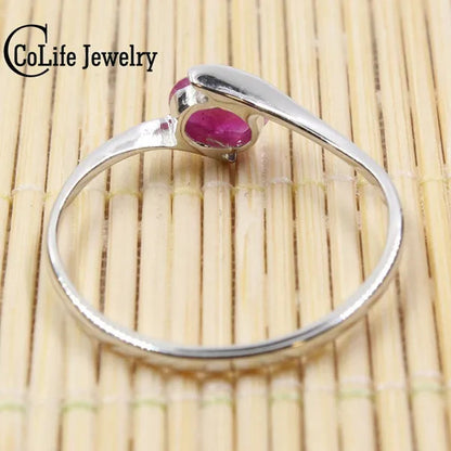 100% natural genuine ruby ring 4 mm * 6 mm natural ruby silver ring Solid 925 Sterling Silver ruby engagement ring