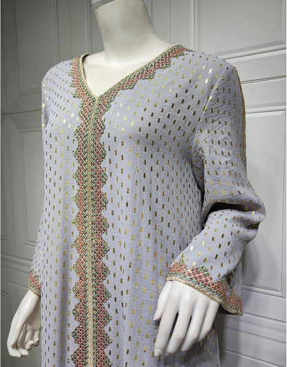 Women'S Muslim Abaya Dress V Neck Bronzing Long Sleeves Elegant Prayer Wear Daily Casual Dress