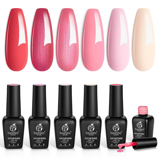 Beetles Gel Nail Polish, 6 Colors Nude Pink Rose Red Milky White Gel Polish, Sweetheart Candies Collection Soak off UV LED Nail Lamp Light Nails Spring Summer Gel Nail Gift for Women