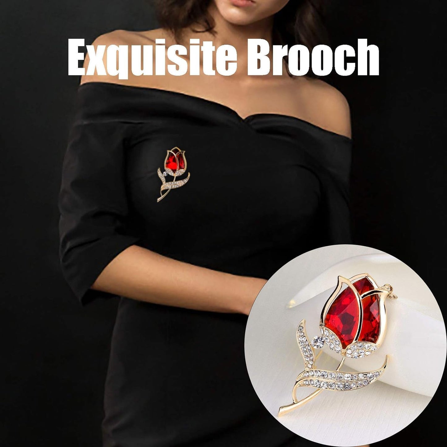 Gold Bee Pin Jewelry Rose Alloy Diamond-Studded Fashion Flower Luxury Brooch Atmosphere Brooch Womens Christmas (Red, One Size)