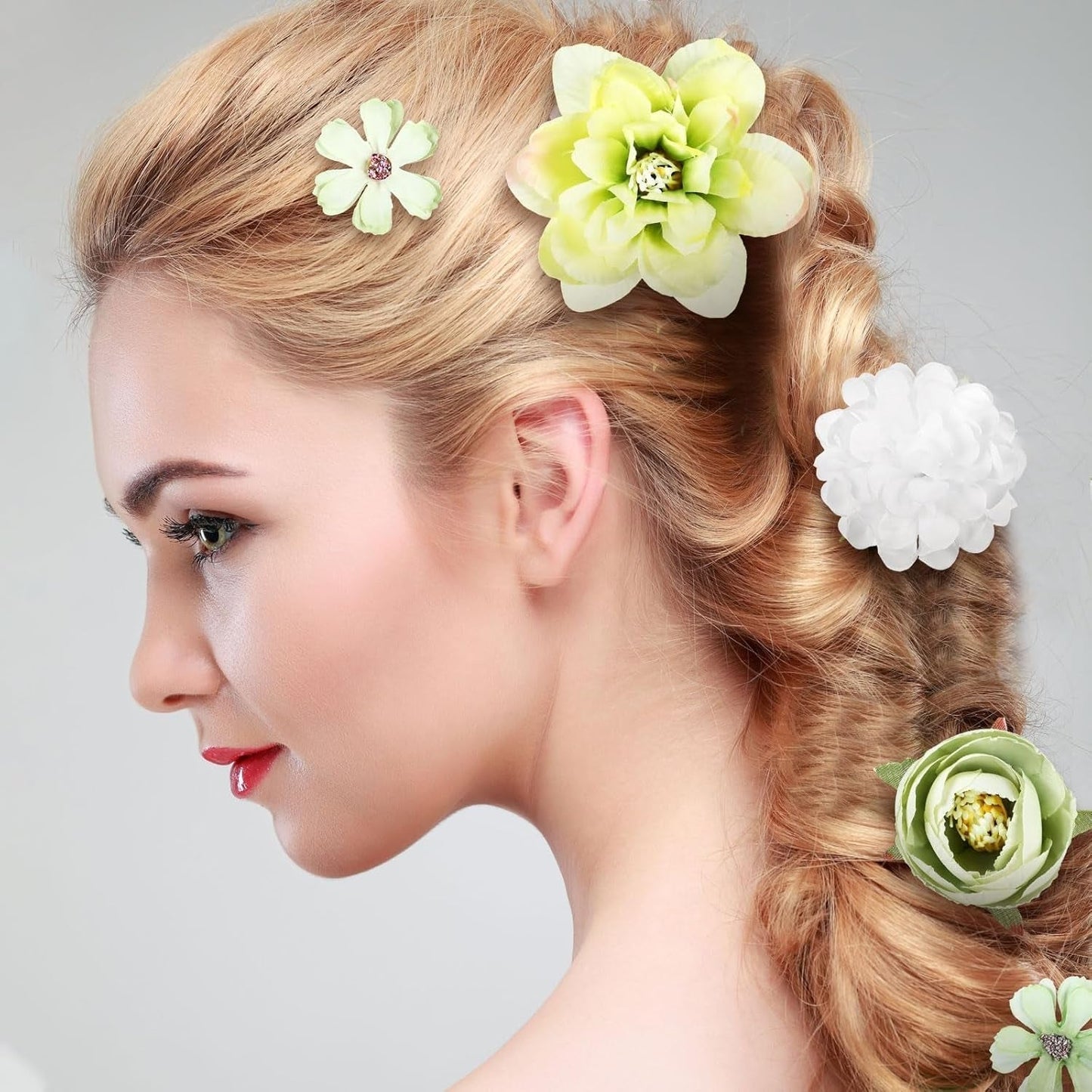 21 Pcs Flower Hair Clip Rose Hair Clips Barrettes for Women Flower Accessories Boho Bride Claw Clip Hairpin Brooch Pin Headpiece for Wedding(Cyan Series)