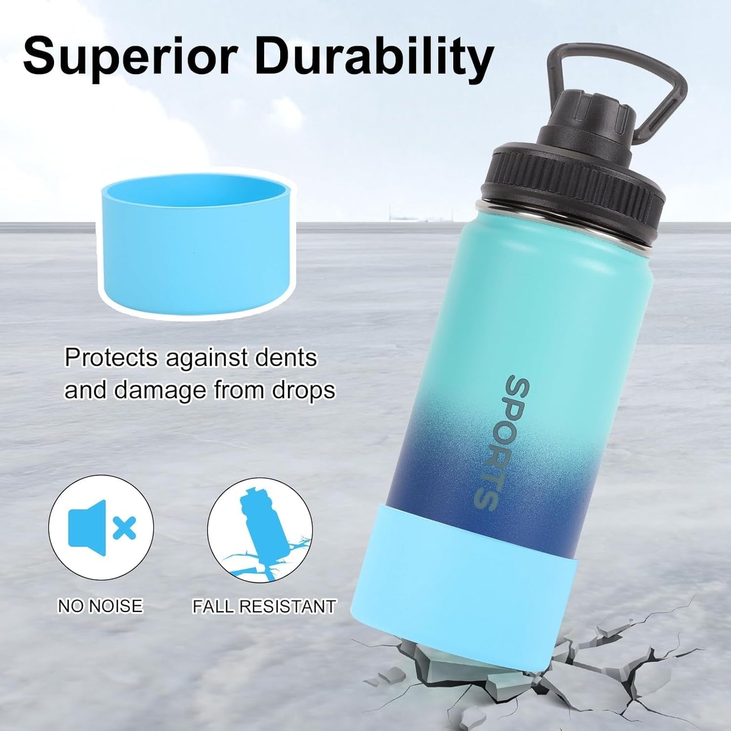 16Oz Water Bottle 2 Pack, Sport Drinking Bottles Stainless Steel Leak Proof, Double Walled Vacuum Insulated Tumbler, Metal Gym Travel Mug Togo, Insulated Cup for Men, Women, Kids (Gradient)