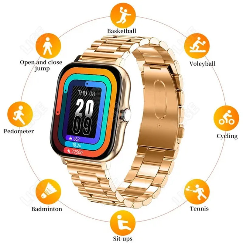 LIGE Smart Watch for Women and Men 1.69" Color Screen Full Touch Fitness Tracker Bluetooth Call Smart Clock Ladies Luxury Gold Smart Watch Relogio Smartwatch