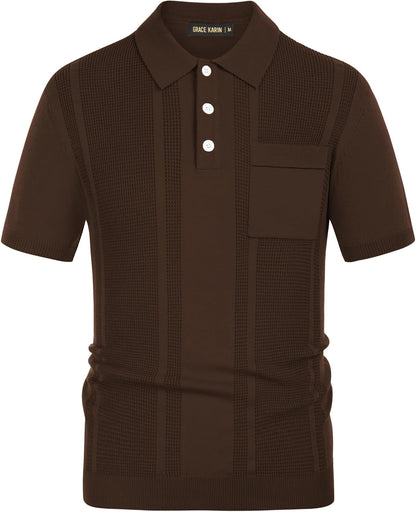 Men'S Knit Polo Shirts Short Sleeve Texture Lightweight Golf Shirts Sweater