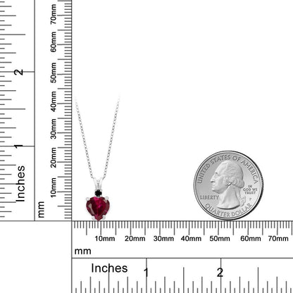 2.25 Cttw 14K White Gold Red Created Ruby and Black Diamond Pendant Necklace for Women | Heart Shape 8MM | with 18 Inch Chain