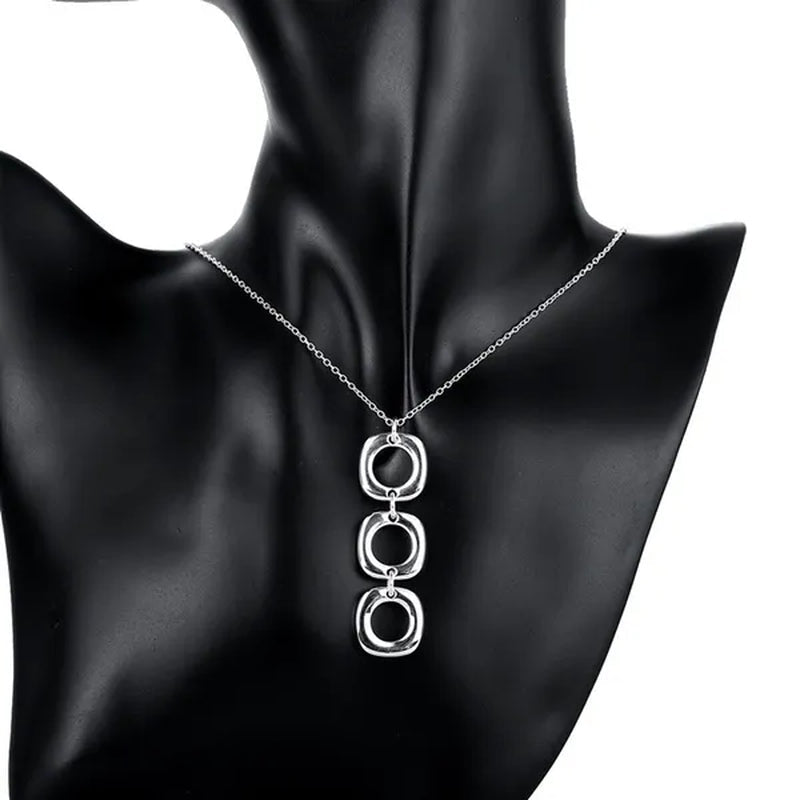 925 Sterling Silver Classic Square Geometric Pendant Necklace Bracelet Drop Earrings Fashion Jewelry Set