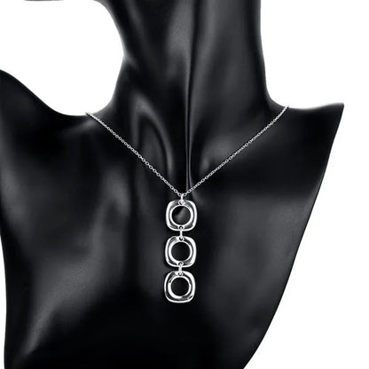 925 Sterling Silver Classic Square Geometric Pendant Necklace Bracelet Drop Earrings Fashion Jewelry Set