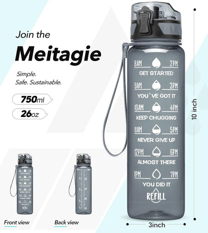 Sports Water Bottle -  1L Leakproof Water Bottle, BPA Free Tritan Plastic Sports Bottle, Motivational Water Bottle with Filter & Time Marker for Outdoor