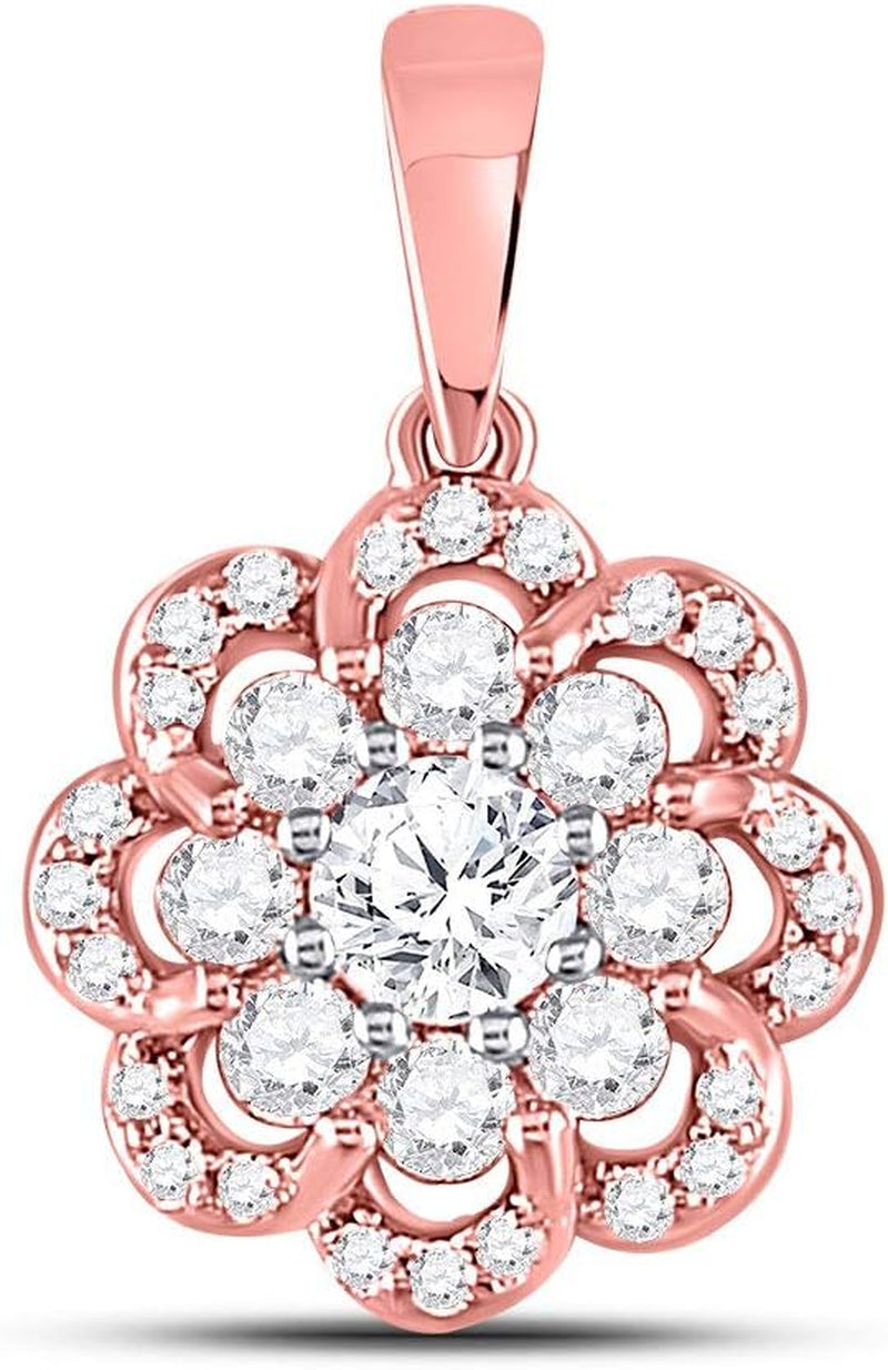 10Kt Two-Tone Gold Womens round Diamond Flower Cluster Pendant 1/2 Cttw
