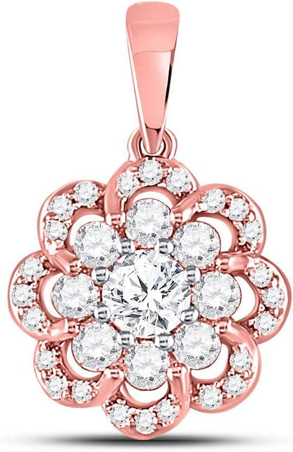 10Kt Two-Tone Gold Womens round Diamond Flower Cluster Pendant 1/2 Cttw
