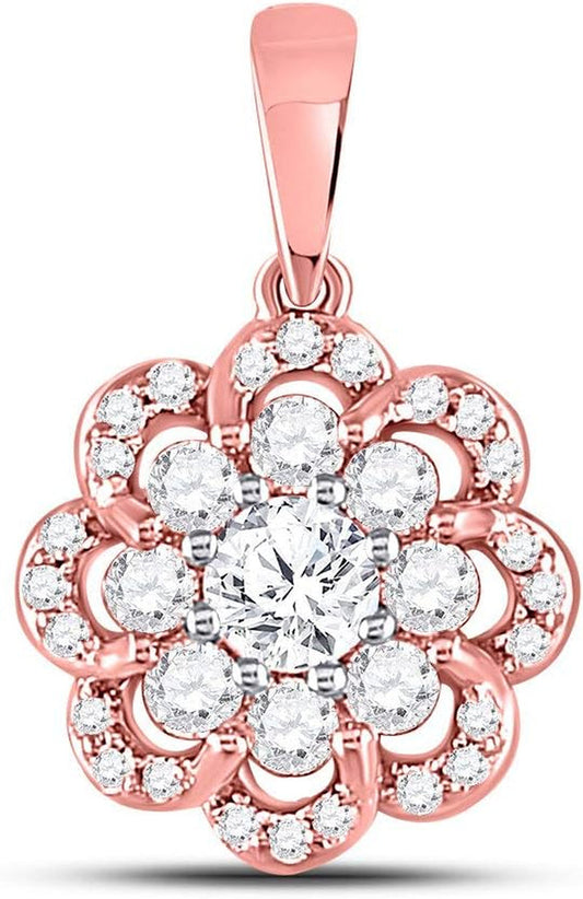 10Kt Two-Tone Gold Womens round Diamond Flower Cluster Pendant 1/2 Cttw