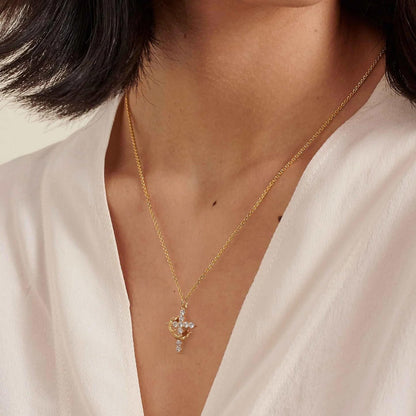 Upgraded Crown Cross Necklace for Women, 14K Gold Plated Crown Cross Pendant Necklace, Non-Tarnish Faith Jewelry for Women, Christian Religious Gifts for Her
