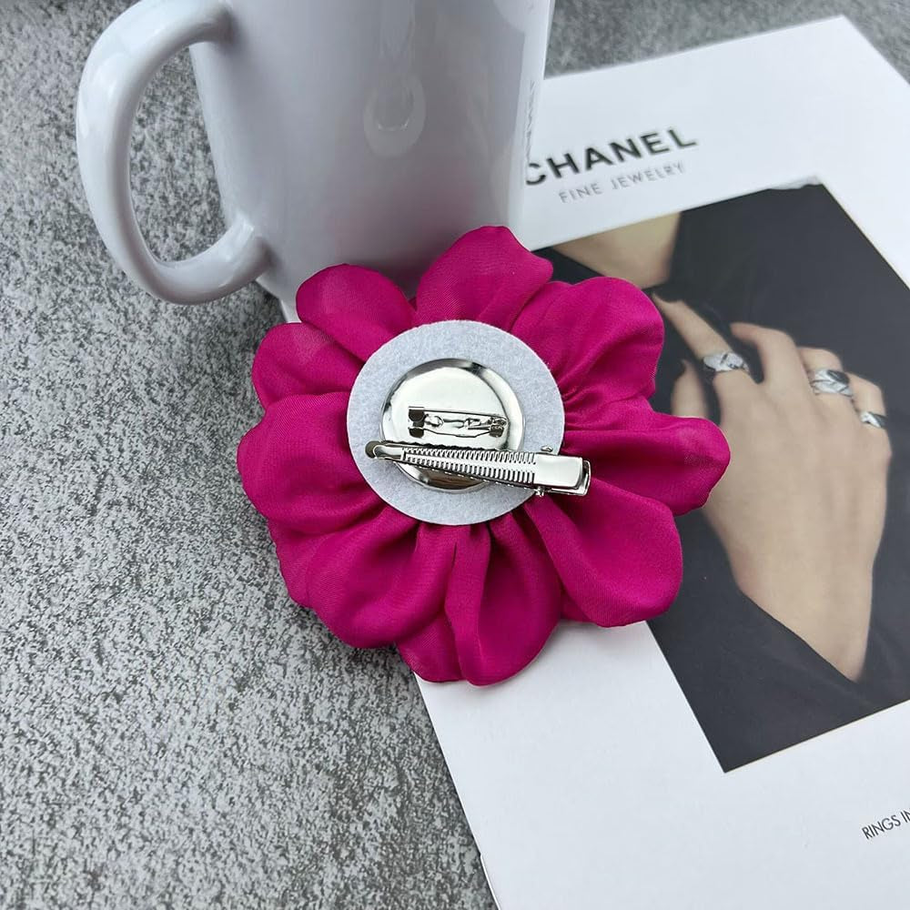 Dainty Fabric Rose Flower Large Brooch Lapel Pins Flower Brooches Pin Classic for Wedding Party Dance Banquet for Women Dress Suit Clothes Accessories Jewelry 100Mm