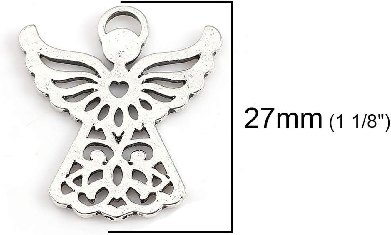 Angel Charm Pendants - 20 Pack of Silver Tone Religious DIY Jewelry Making Supplies (Heart Center)