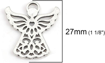 Angel Charm Pendants - 20 Pack of Silver Tone Religious DIY Jewelry Making Supplies (Heart Center)