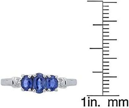 10K White Gold Genuine Blue Sapphire Ring with Diamonds for Women | Ethically, Authentically & Organically Sourced (Oval-Cut) Shaped Sapphire Hand-Crafted Jewelry for Her | Sapphire Ring for Women