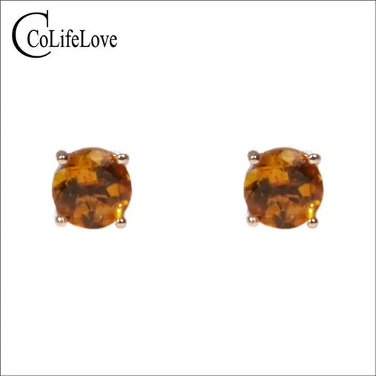 Colife Jewelry Simple 925 Silver Citrine Stud Earrings for Daily Wear 5Mm Natural Citrine Earrings 925 Silver Citrine Jewelry - WORLD TIME VISITS