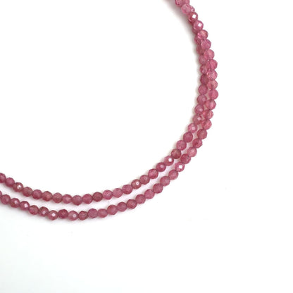 Gempires Pink Tourmaline Beaded Choker Necklace, Pink Crystal Beads Necklace, October Birthstone, 2.4-2.5 Mm Bead, Pink Fashion Jewelry, 18 Inch Silver Plated Adjustable Chain