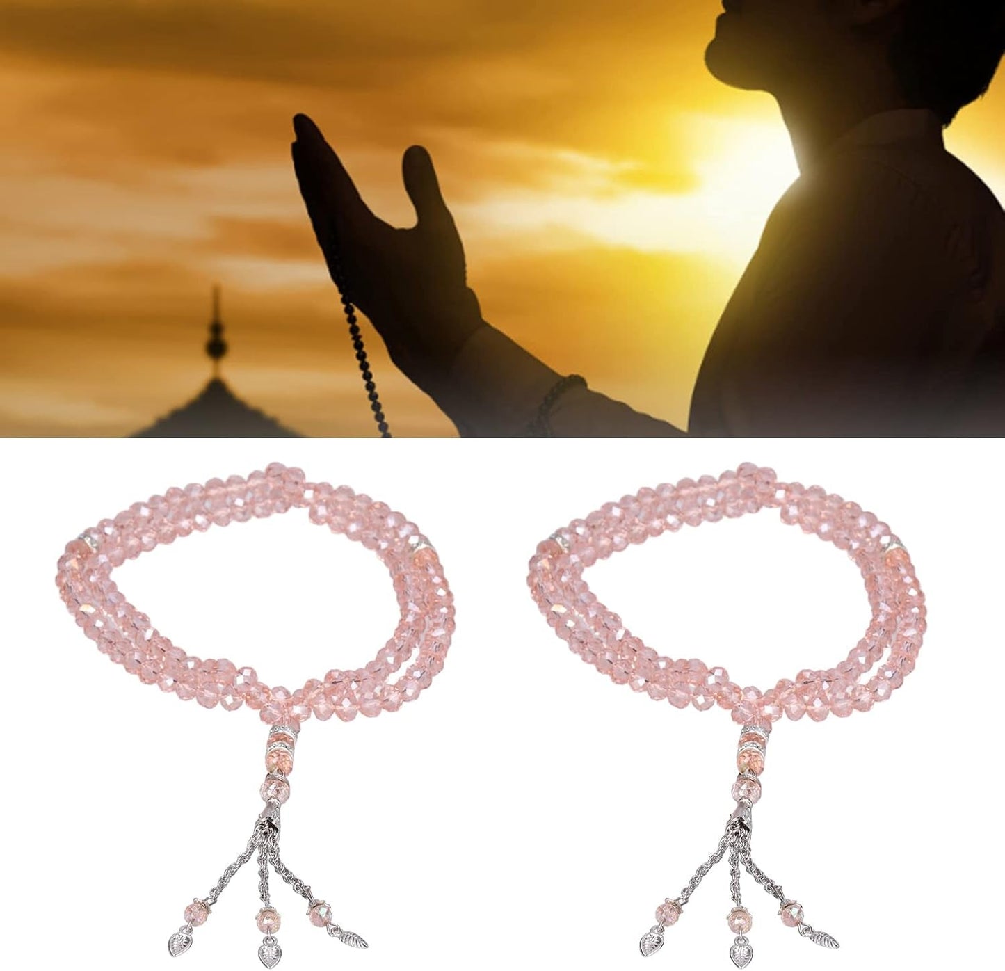 2Pcs Muslim Prayer Beads Coloured Glaze 99 Beads Mihrab Separators Count Exquisite Design Tasbih Prayer Beads 0.31In ()