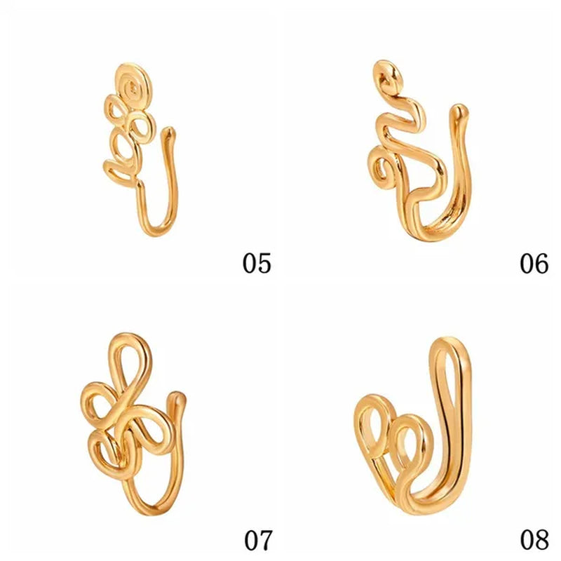 1 PC Crystal Diamond Zircon Star Heart Moon Fake Piercing Nose Ring Copper Spiral Non Piercing Clip on Nose Ring Ear Clips Cuff Fashion Body Jewelry