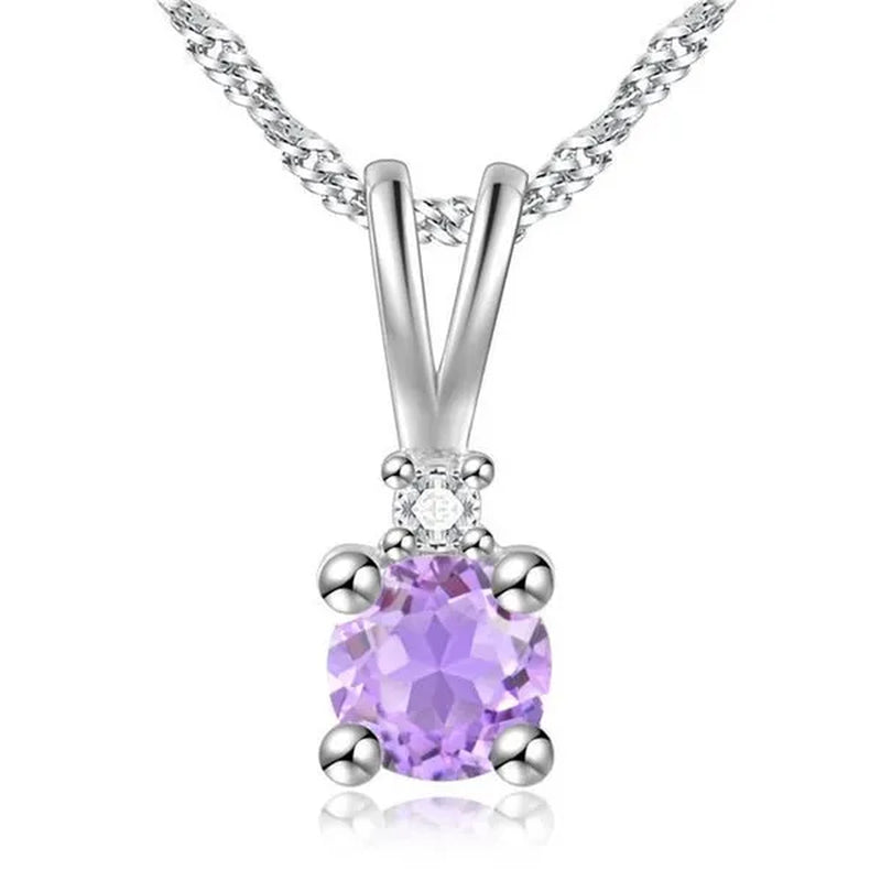 Majesty Diamonds MDS170322 0.5 CTW Round Purple Amethyst Solitaire with Accents Pendant Necklace in .925 Sterling Silver with 18K - WORLD TIME VISITS