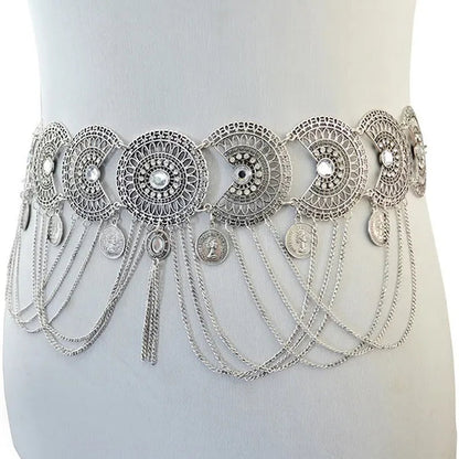 Women Belly Dance Belt Waist Metal Crystal Coin Tassel Body Chain Jewelry - WORLD TIME VISITS