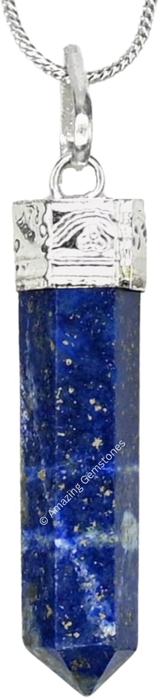 Lapis Lazuli Crystal Pencil Point Pendant Necklace with Adjustable Cord - Natural Healing Crystals and Stones for Men, Women