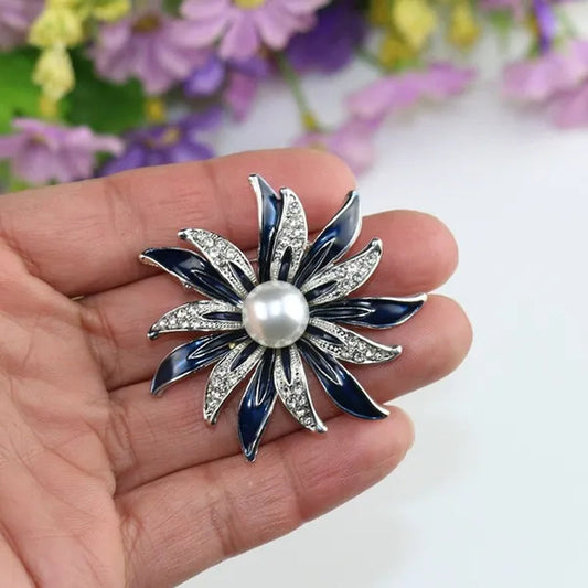 Korean Diamond Enamel Sun Flower Brooch for Woman Scarves Buckle Brooches Party