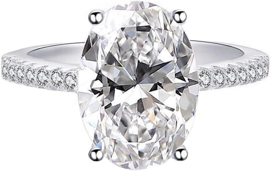925 Silver Elliptical Perfect Cutting 3Ct CZ Engagement Rings for Women Cubic Zirconia Promise Halo Engagement Ring Solitaire Engagement Ring Size 6 - WORLD TIME VISITS