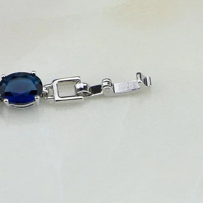 925 Sterling Silver Jewelry Blue Sapphire White Topaz Chain&Link Charm Bracelets For Women