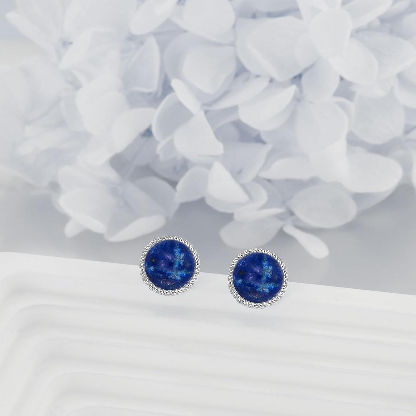 Stud Earrings Sterling Silver Opal/Black Onyx/Pearl/Moss Agate/Olivine Peridot/Pink Cat Eye Stone/Lapis Lazuli/Larimar Stud Earrings Jewelry Birthday Christmas Gifts for Women Teens